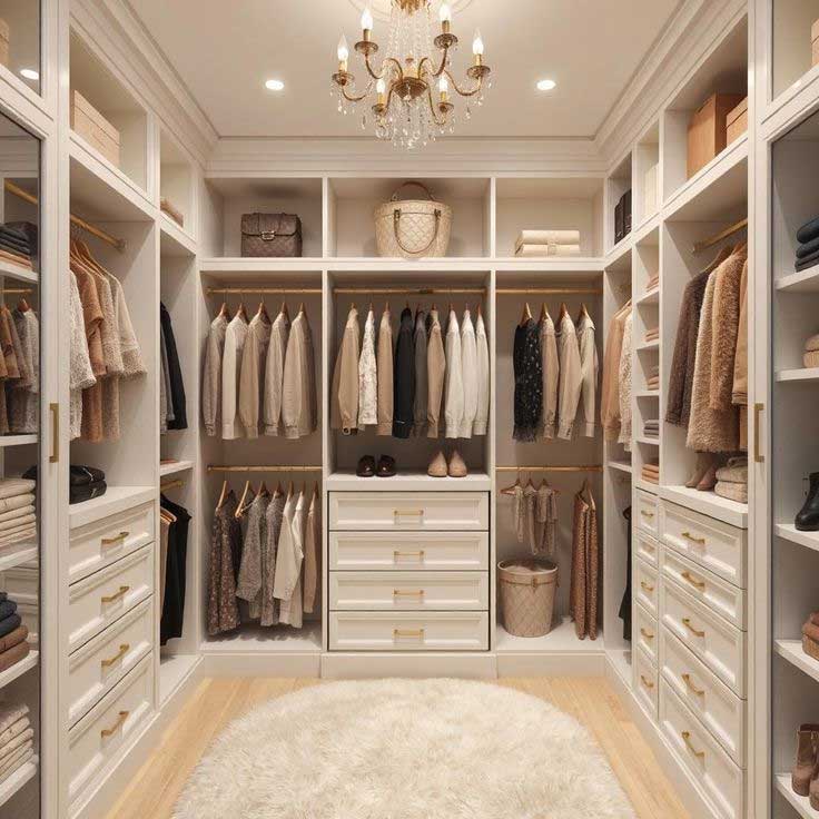  قیمت طراحی اتاق لباس با درب/ سه وجه دیوار/ به سبک کلاسیک